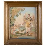 PAINTER FROM SOUTHERN ITALY, 19TH CENTURY



TOBIAS AND THE ANGEL 

Oil on silk and silk embroidery,