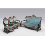 FINE LIVING ROOM IN WALNUT, PROBABLY NAPLES, LOUIS PHILIPPE

backrest with medallion and foliate