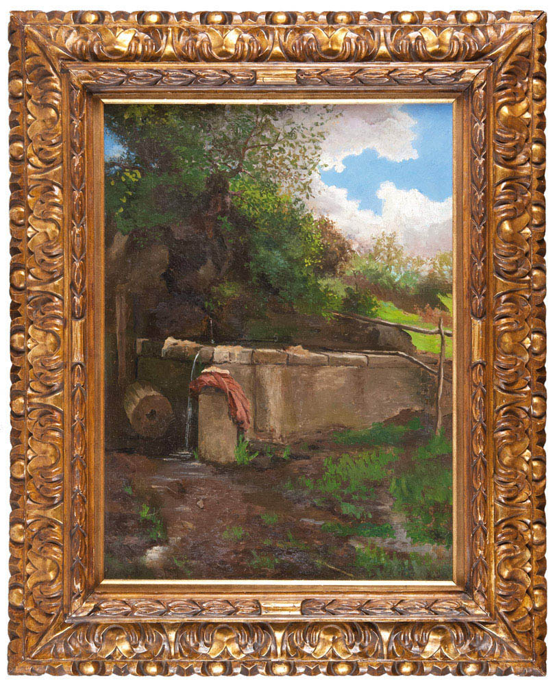 ITALIAN PAINTER, LATE 19TH CENTURY



LANDSCAPE WITH FOUNTAIN

Oil on canvas, cm. 61 x 45

Traces of