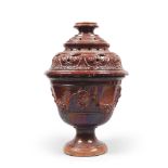 LARGE POTICHE IN TERRACOTTA, PROBABLY SICILY, 19TH CENTURY

entirely in brown glazing, pattern of