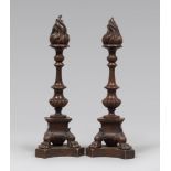 A PAIR OF WOODEN CANDLESTICK, 19TH CENTURY with moulded stem and feral feet. h. cm. 52.