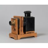 OLD PROJECTOR, EARLY 20TH CENTURY called 'magic lantern', with wooden crate oak and black