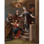 NEAPOLITAN PAINTER, LATE 17TH CENTURY VERGIN'S PRESENTATION TO THE TEMPLE Oil on canvas, cm. 62,5