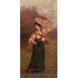 ITALIAN PAINTER, LATE 19TH CENTURY GIPSY YOUNG GIRL WITH FAN Oil on canvas, cm. 61 x 29 Signed 'A.