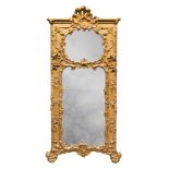 GILDED WOOD MIRROR, ELEMENTS OF 18TH CENTURY carved floral sprays, roccailles and flowers, with