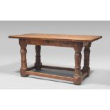 WALNUT TABLE, CENTRAL ITALY ANCIENT ELEMENTS with rectangular desk and a drawer on the front of