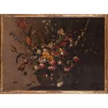 ANDREA SCACCIATI, att.to (Florence 1642 - 1710) THRIUMP OF FLOWERS WITHIN A CRYSTAL VASE Oil on