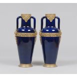 A PAIR OF PORCELAIN VASES, PROBABLY FRANCE 19TH CENTURY enamel cobalt, with finishes in gilded metal