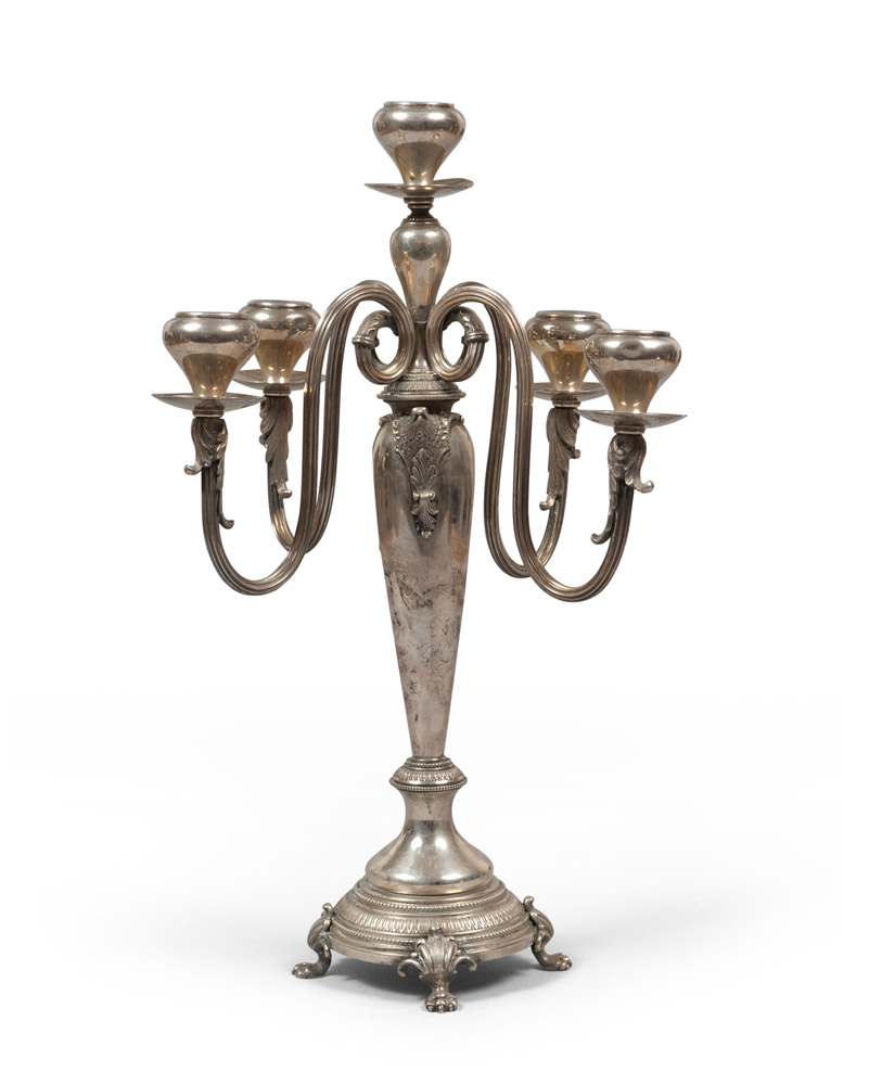 SILVER CANDLESTICK, ITALY EARLY 20TH CENTURY Measures cm. 44 x 30, weight gr. 1340.