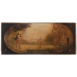 FRENCH PAINTER, 19TH CENTURY ALLEGORICAL SCENE Oil on oval top panel, cm. 75 x 182 Dated 1831