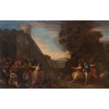 GENOESE PAINTER, 17TH CENTURY THE SLAUGHTER OF THE INNOCENTS Oil on canvas, cm. 97 x 195