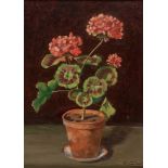 MARIO CHITI (Italy, 20 th century) VASE OF GERANIUMS Oil on panel, cm. 40 x 30 Signed in low to