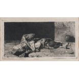 MARIANO FORTUNY Y MARSAL (Reus 1838 - Rome 1874) ARAB MAN PRAYING Etching, cm. 22 x 41 Signed and