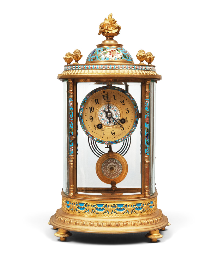 BRONZE TABLE CLOCK, PROBABLY RUSSIA EARLY 20TH CENTURY with decorum to enamels. Measurements cm.