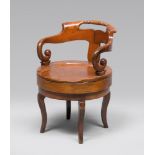 CHERRY-WOOD ARMCHAIR, 19TH CENTURY a swivel seat, with curved back, shaped legs and leaf.