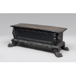 EBONIZED WALNUT CHEST, NORTHERN ITALY 17TH CENTURY front frame with a sculpted side as leaves and