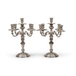 A BEAUTIFUL PAIR OF SILVER CANDLESTICKS, 20TH CENTURY with five flames,hurled stem. Measuremensts