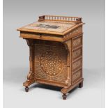 INLAIED DAVEMPORT, 19TH CENTURY in light walnut, with threads in boxwood and rich ivory inlays. Plan