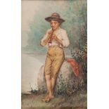 ITALIAN PAINTER, EARLY 20TH CENTURY CHILD PIPER Watercolor on paper, cm. 46 x 29 Signed and dated