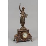 TABLE CLOCK, FRANCE EARLY 20TH CENTURY with allegorical figure of the 'science' in antimony. Base in