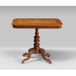 WALNUT-TREE TABLE, MANIFACTURE OF SORRENTO 19TH CENTURY top with cubic purple ebony marqueteries,