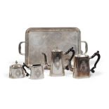 SILVER TEA AND COFFEE SERVICE, ITALY, FLORENCE 20TH CENTURY with coats of arms incisions. Handles in