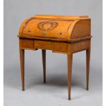 DESK, LATE 19TH CENTURY in bois de rose, entirely clad in marqueteries inlaid with fruit woods.