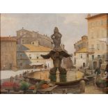 LINA ROSSO (Venezia 1888 - 1975) MERCATO PRESSO LA FONTANA DEL TRITONE Olio su tela, cm. 47 x 52 Non