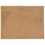PITTORE ITALIANO, ANNI '40 Nudo di schiena, 1945 Matita su carta applicata su cartoncino, cm. 20 x
