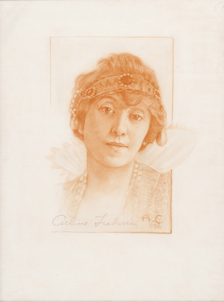 PITTORE ITALIANO, INIZIO NOVECENTO Ritratto di Arline Ludovici, 1924 Sanguigna su carta, cm. 58 x 43