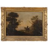 THOMAS WOODWARD (Pershore 180 - Worcester 1852) CAVALIERE CON CANE IN PAESAGGIO Olio su tela, cm. 40