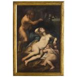 PITTORE EMILIANO, XIX SECOLO VENERE E CUPIDO CON UN SATIRO