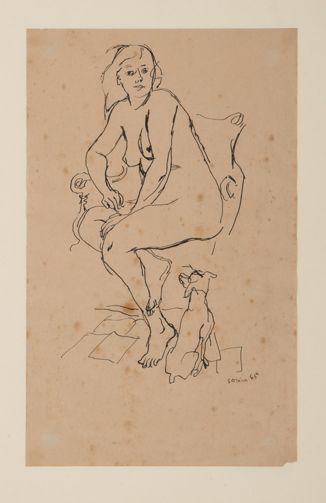 ANTONIO SCORDIA (Santa Fè 1918 - Roma 1989) Nudo seduto con cagnolino, 1945