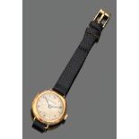 OROLOGIO DA POLSO LONGINES con cassa in oro giallo 18 kt. e indici applicati. Cinturino in pelle e