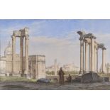 FREDERIK CHRISTIAN LUND (Copenaghen 1826 - Frederiksberg 1901) FORO ROMANO CON FIGURA DI FRATE