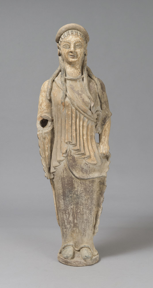 FIGURA DI GIOVANE OFFERENTE IN STILE ETRUSCO IN TERRACOTTA, INIZI XX SECOLO