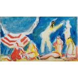 EDOUARD PIGNON (Bully 1905 - Parigi 1993) Les dames de la plage, 1984 Olio su tela, cm. 24 x 41,5