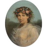 LUIGI RICCI (Ravenna 1823 - 1896) Ritratto di giovane donna, 1876 Olio su tela, cm. 62 x 50 Firma