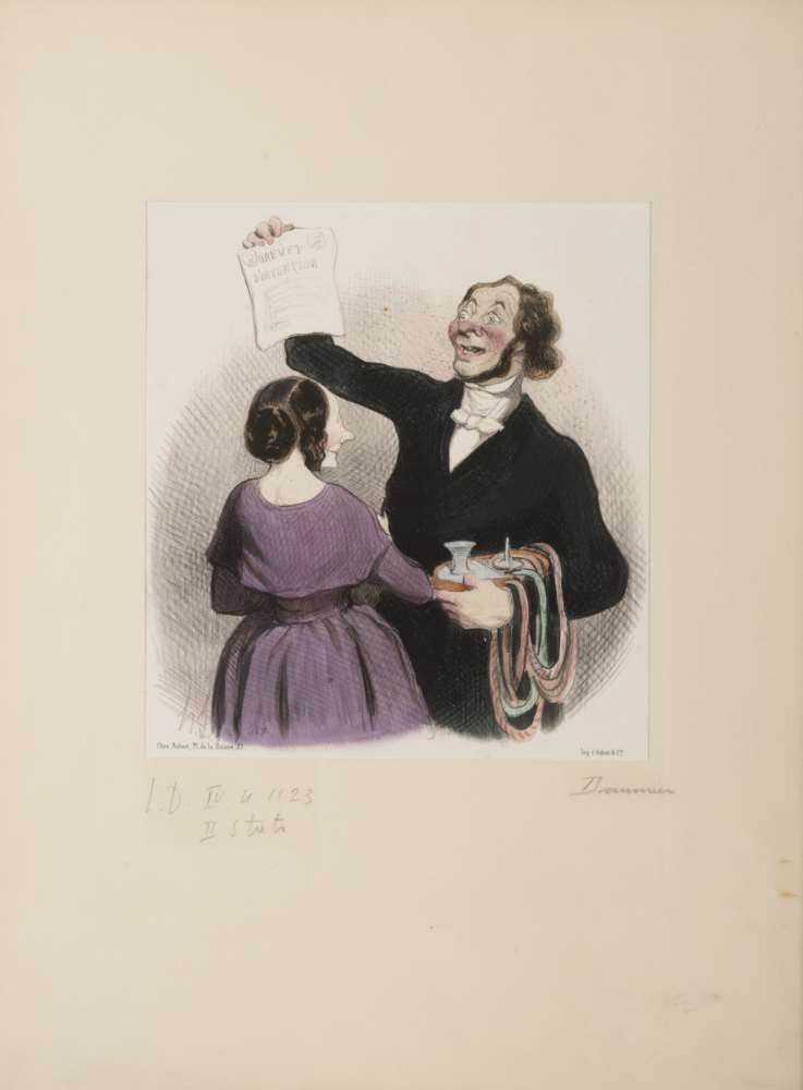 RRIPRODUZIONE DA HONORÈ DAUMIER raffigurante l'Inventore Stampa a colori, cm. 25 x 23 In cornice