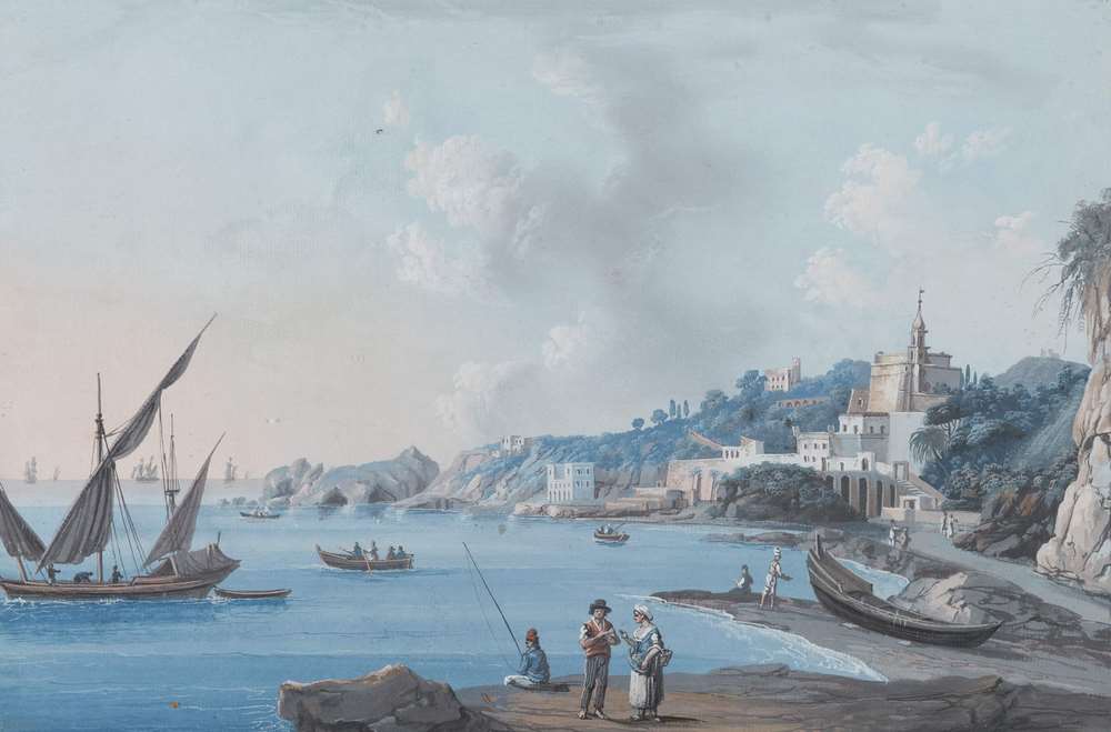 NEAPOLITAN PAINTER, 19TH CENTURY COASTLINE WITH BOATS AND FIGURES