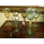 SIX GLASS GLASSES, MURANO 20TH CENTURY blown to different colors and outlines. Decorated glass. h.