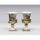 COUPLE OF MEDICAL VASES IN PORCELAIN, 19TH CENTURY in polychrome and gold with decorum to tuttotondo