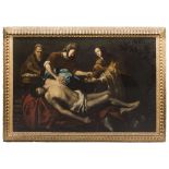 CARAVAGGESQUE PAINTER, 17TH CENTURY SAINT SEBASTIAN ATTENDED BY PIOUS WOMEN Oil on canvas, cm. 225 x