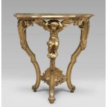 A SMALL GILDED WOOD CONSUL, ELEMENTS OF THE 18TH CENTURY with moulded top and uppercut central