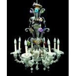 BEAUTIFUL CHANDELIER IN GLASS, WALLS UP END 19TH CENTURY with elements in glass blown to eight