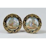 A PAIR OF PORCELAIN DISHES, PARIS 20TH CENTURY with decorum in the scene gallant cavetto to horse,