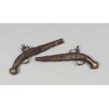 A PAIR OF DUEL GUNS, LATE 18TH CENTURY in wood, silvered metal and gilded metal, with applications