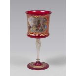 RED GLASS, MURANO EARLY 20TH CENTURY with decorum in polychrome and painting gold of G.B. Tiepolo.