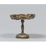 A SMALL GILDED SILVER RAISED BOWL, GERMANY 19TH CENTURY entirely chiseled to sunflowers and