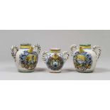 THREE MAJOLICA PITCHERS, 20TH CENTURY from seventeenth-century models, to white enamel with decorums